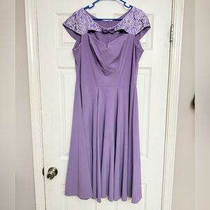 Lace-Trim Lavender Dress with Neck Cut Out